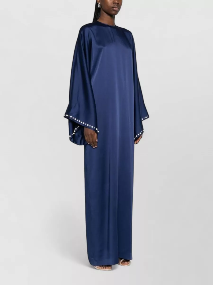 Stella Mccartney Maxi Dress Pearls Satin Round Neckline Sleeves