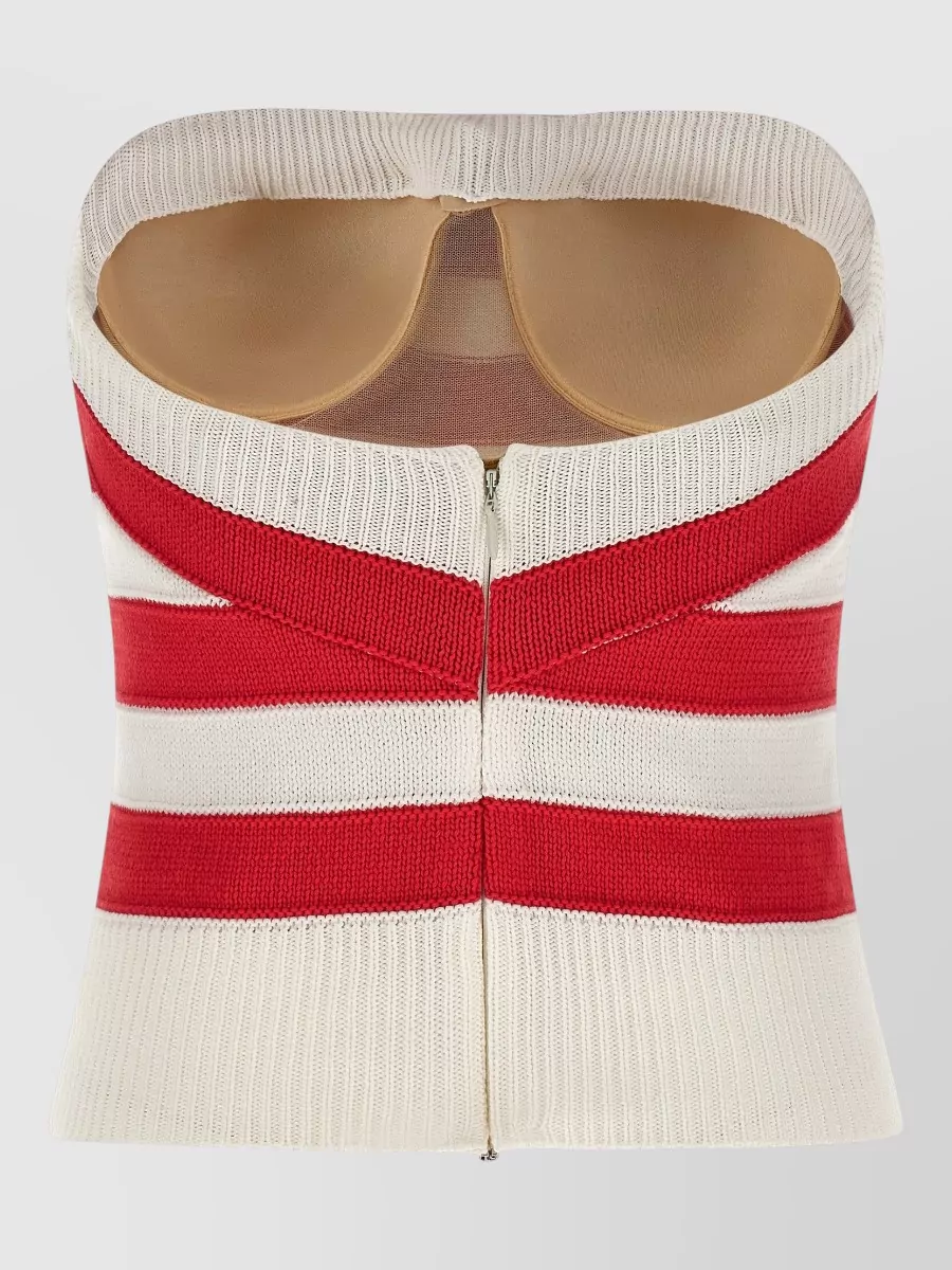 Ermanno Scervino Crochet Ribbed Strapless Top Striped Pattern In Red