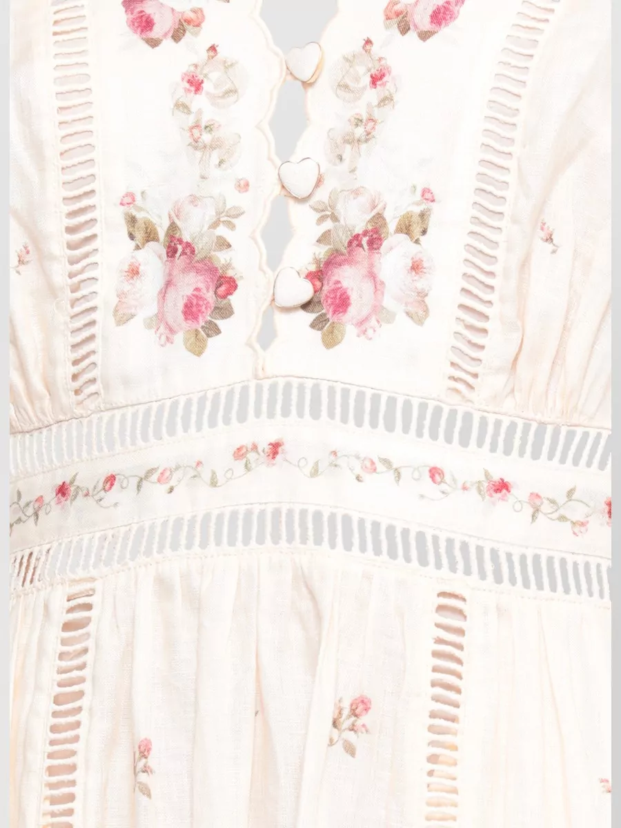 Zimmermann Linen Embroidered Floral-Print Plunging V-Neck Long-Sleeve Midi Dress