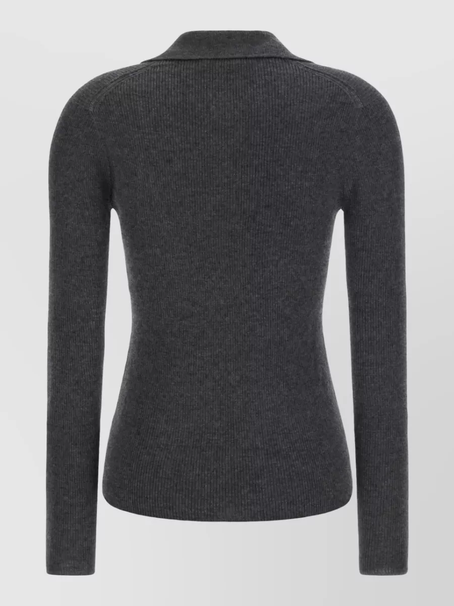 Max Mara Cashmere Ribbed Slim-Fit V-Neck Long-Sleeve Polo Jumper