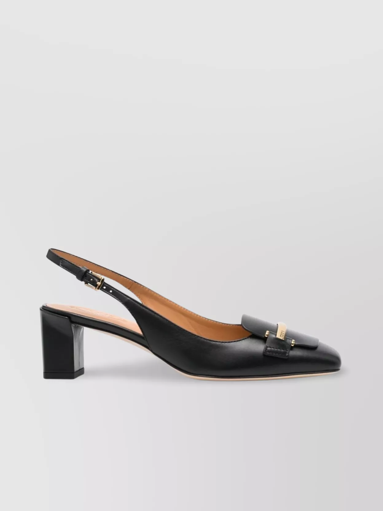 Tod's Square Toe Block Heel Gold-tone Hardware Slingback In Black