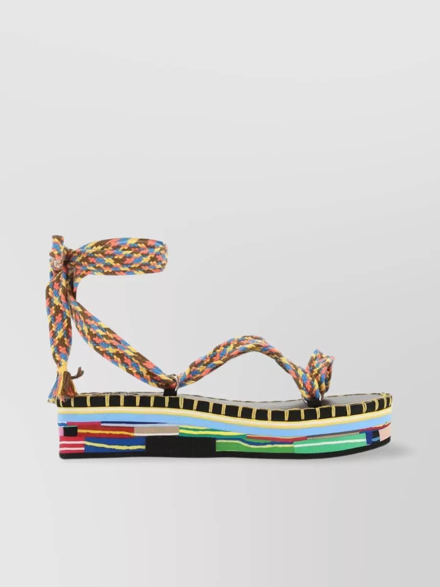 Shop Chloé Striped Sole Platform Sandals With Playful Tassels In Multicoloured