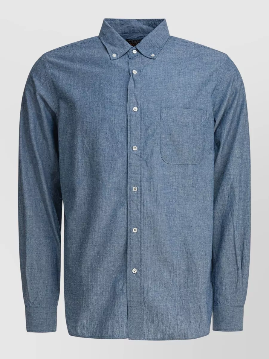 Beams Shirt Button Down Collar Long Sleeves Pocket In Blue