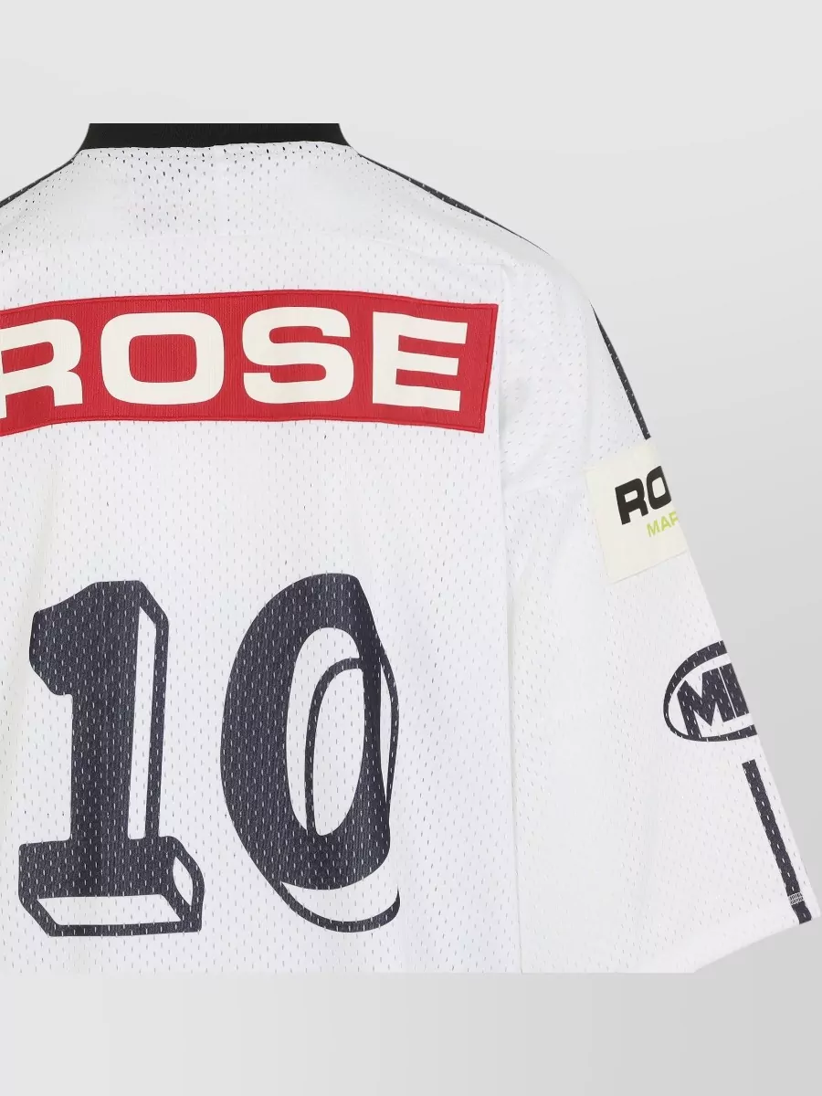 Martine Rose Mesh Oversized V-Neck Long-Sleeve Logo-Print T-Shirt