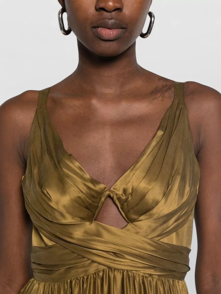 Zimmermann Silk Draped Cutout Sleeveless V-Neck Maxi Dress