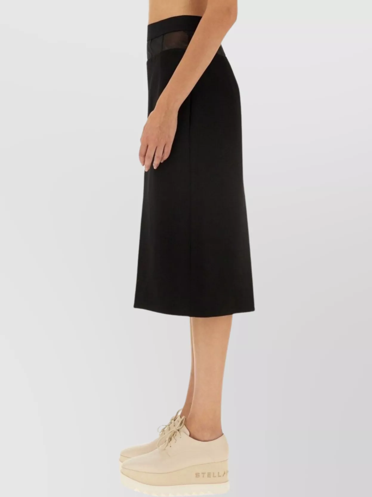 Stella Mccartney Wool Skirt With Front Slit And Sheer Waistband