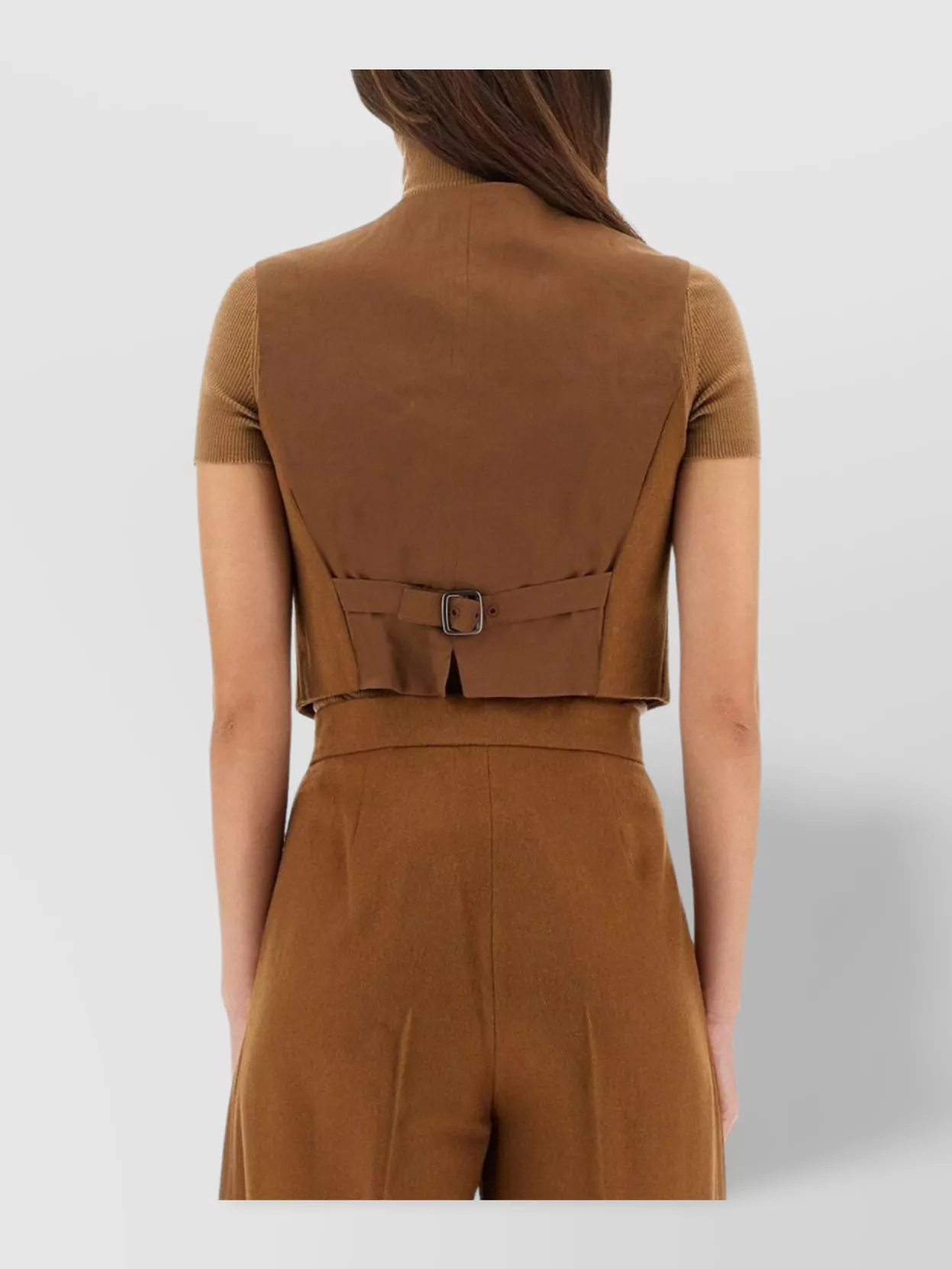 Max Mara Edda Vest With Belt And Buckle Detail In Brown