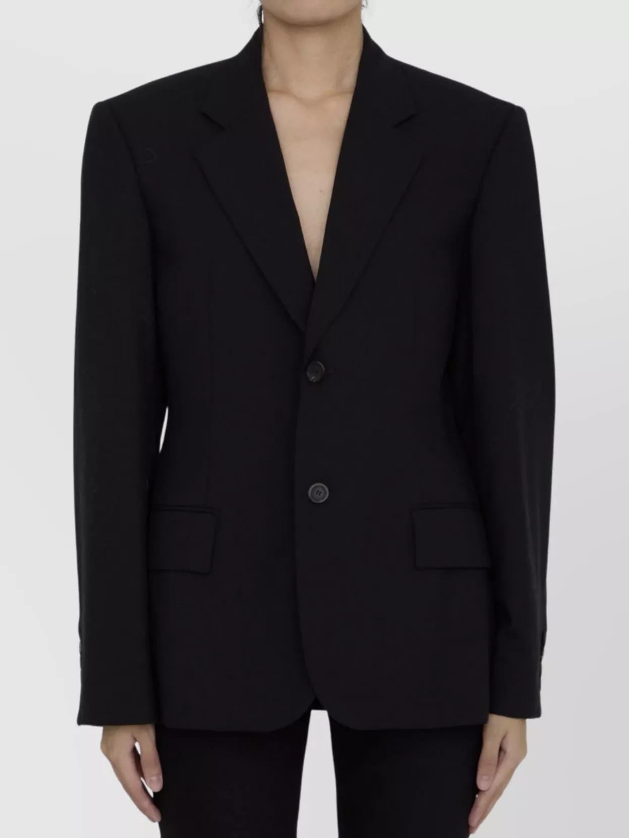 Balenciaga Waisted Wool Jacket With Buttoned Cuffs In Black