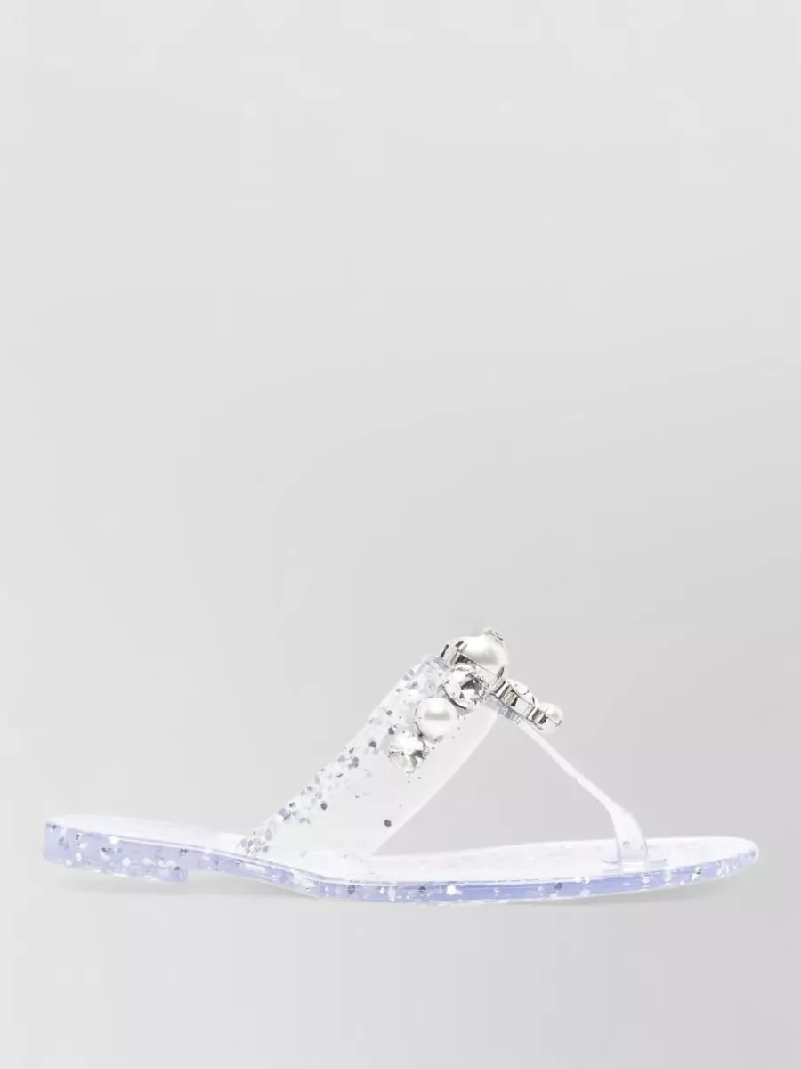 Casadei Flat Sole Open Toe Transparent Embellished Slides