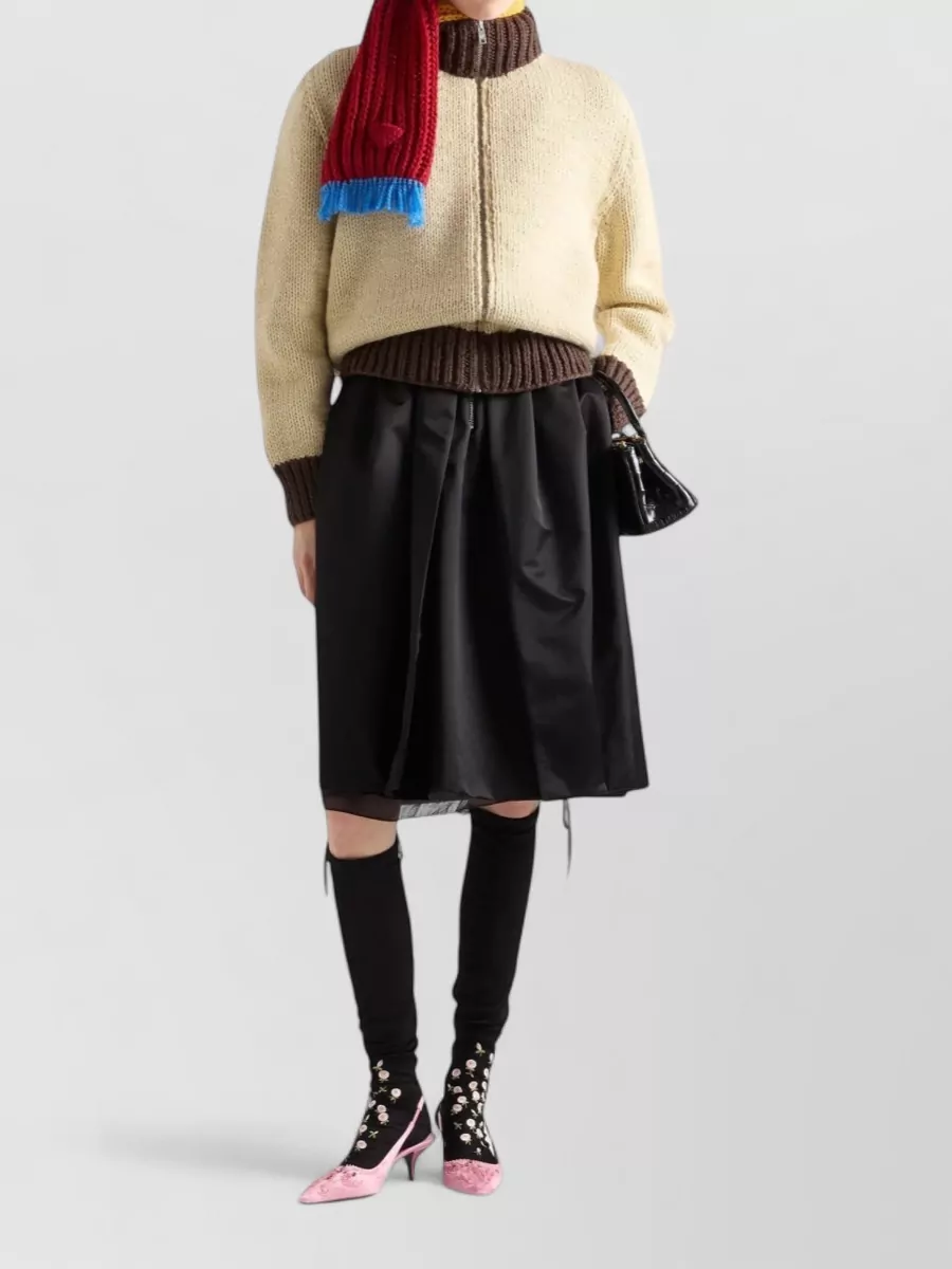 Prada Virgin Wool Oversized Ribbed Mock Turtleneck Cardigan