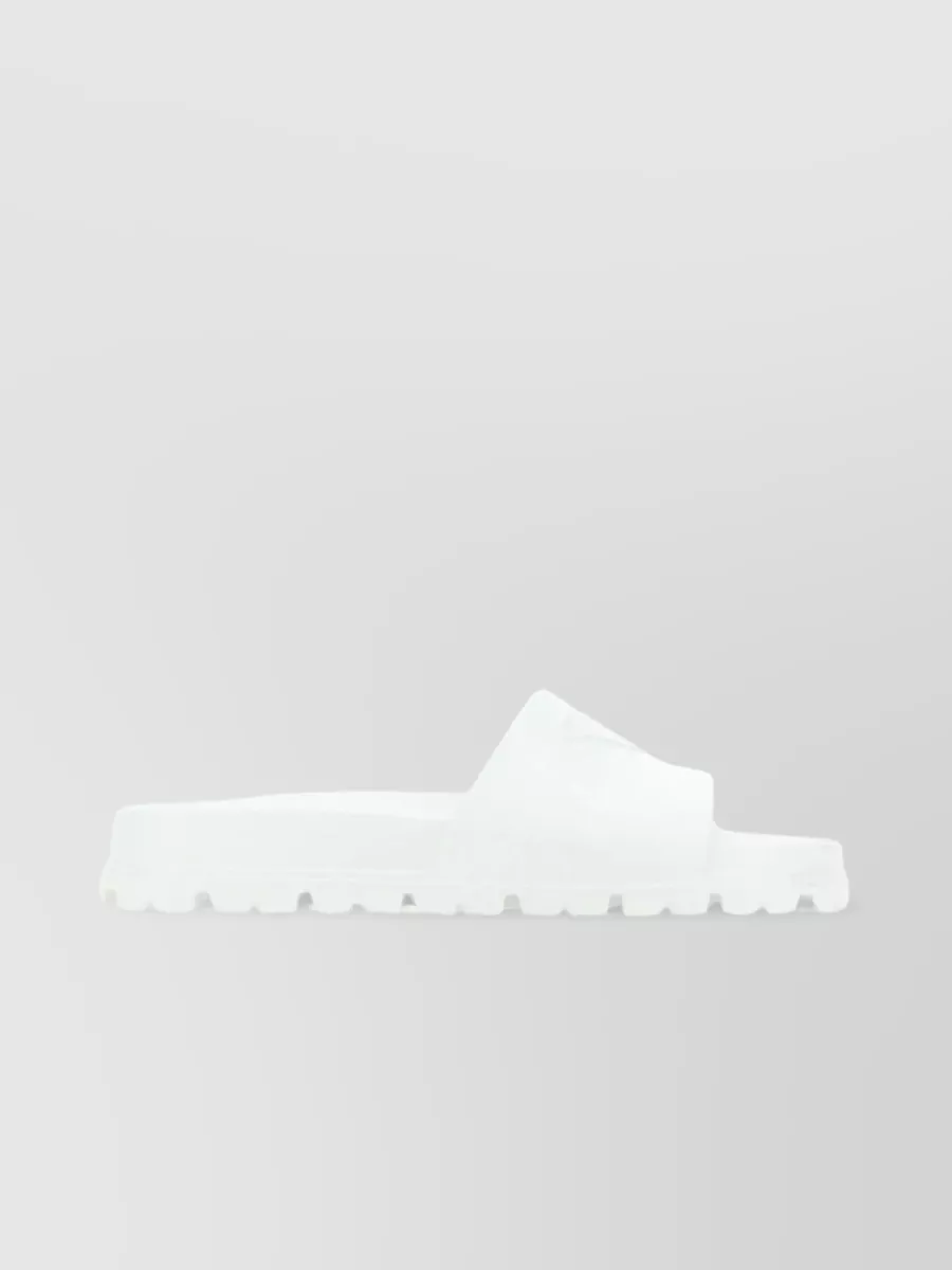 Shop Prada Rubber Slippers With Round Toe And Textured Sole In White