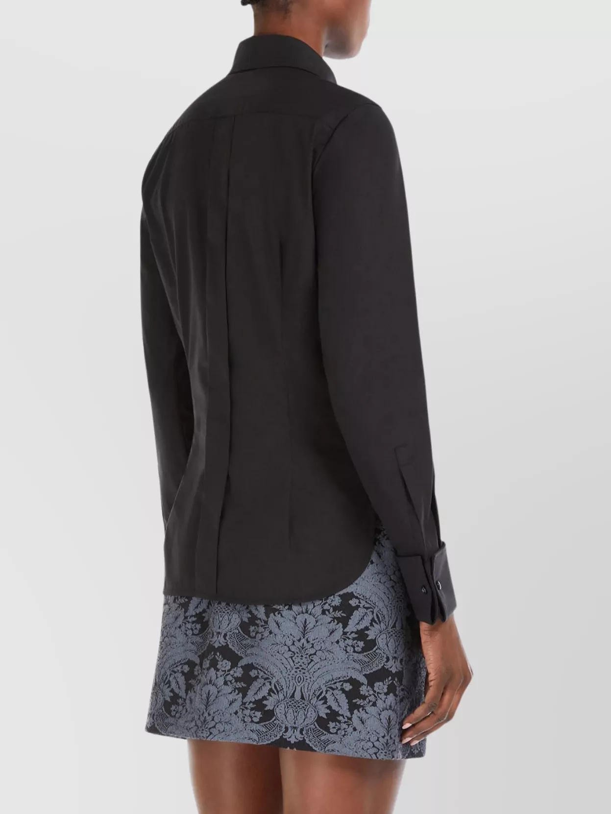 Max Mara Collar Cotton Stretch Top With Cuff Sleeves In Black