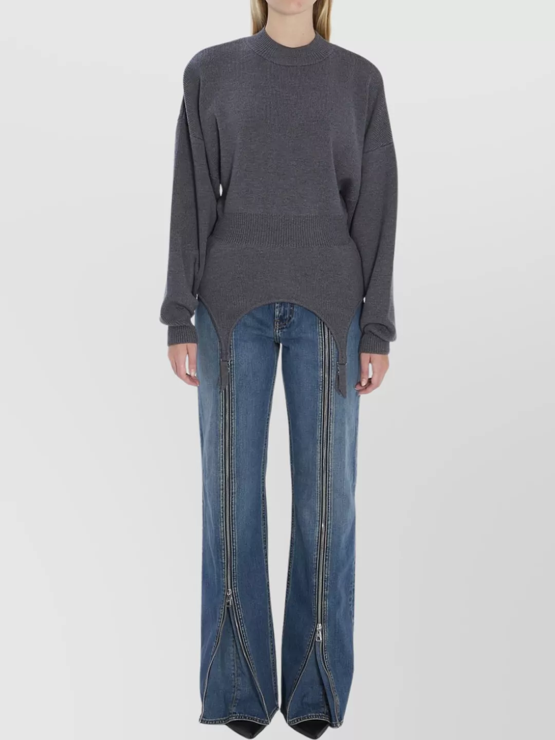 Jean Paul Gaultier Knit Pullover Featuring Lingerie Garter In Blue