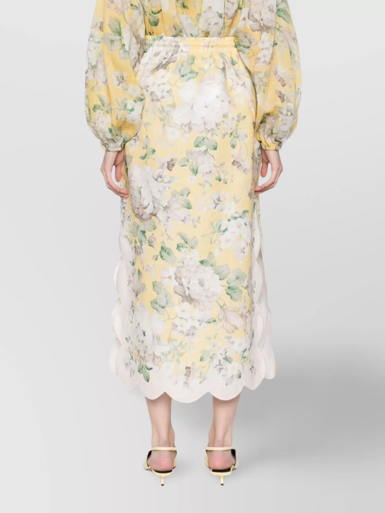 Zimmermann Acacia Scalloped Floral-print Linen Midi Skirt