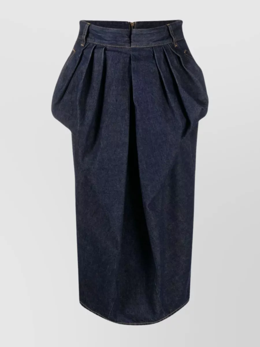 Shop Maison Margiela Denim Skirt With High Waist And Pleat Detailing In Blue