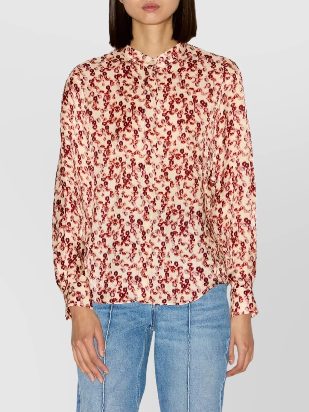 Isabel Marant Floral Collared Lightweight Long Sleeves Top In Red