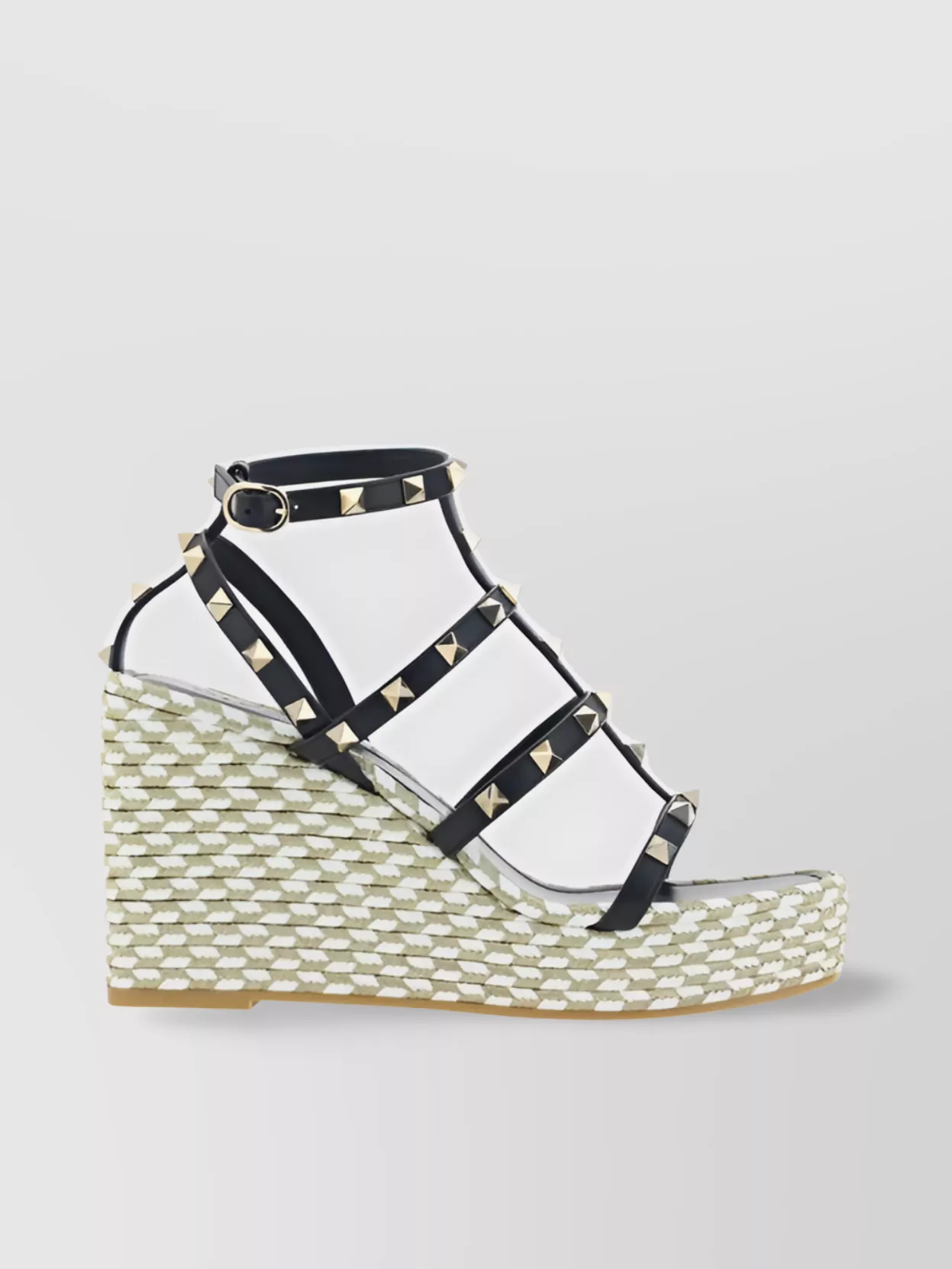 Shop Valentino Rockstud Wedge Sandals Jute Platform