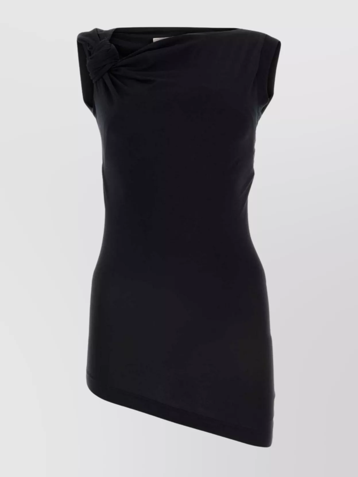 Shop Alexander Mcqueen Asymmetric Neckline Sleeveless Cotton Top In Black