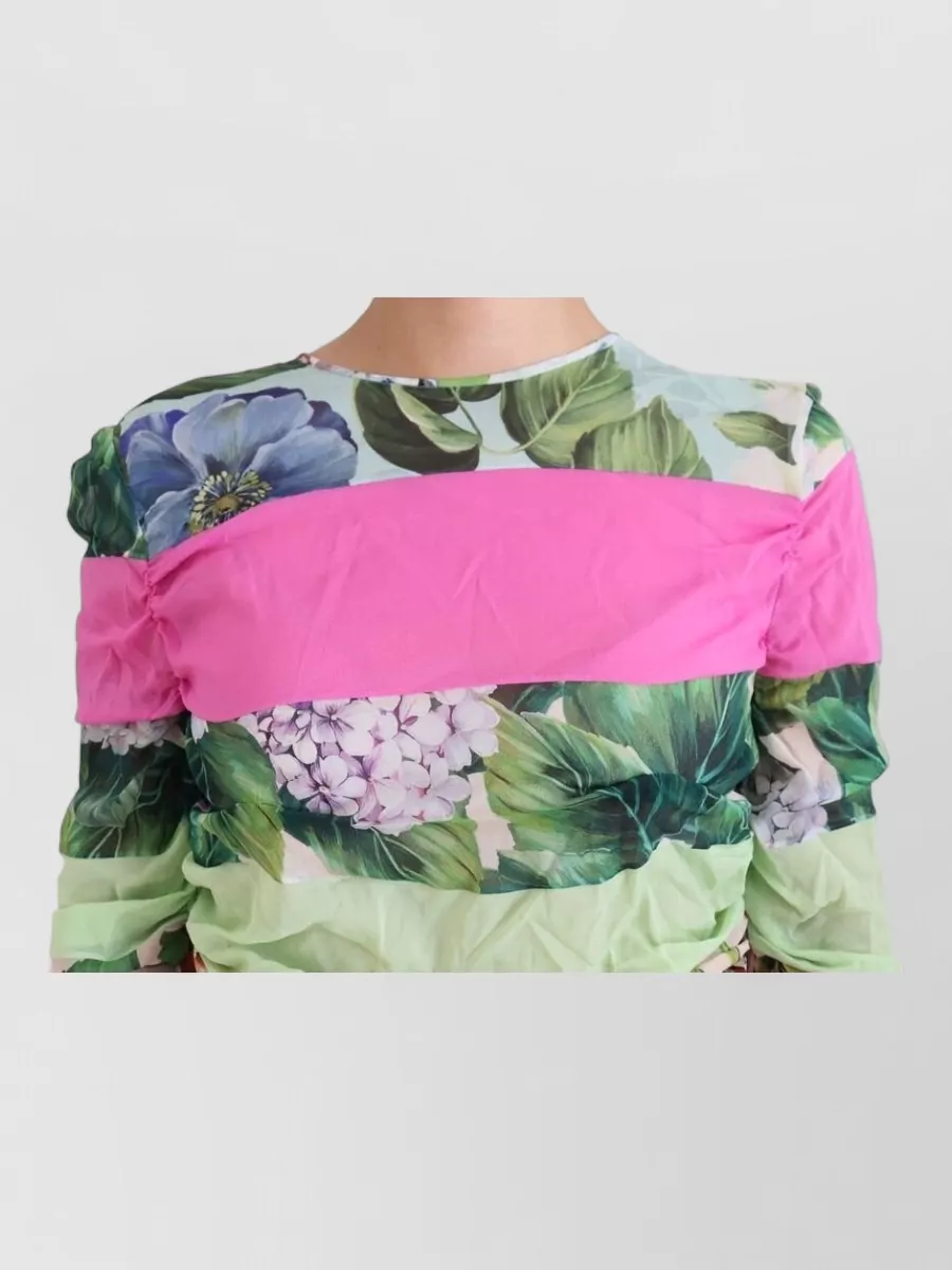 Dolce&Gabbana Silk Floral-Print Long-Sleeve Knee-Length Dress