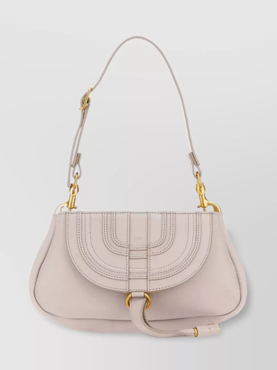 Chloé Small Leather Clutch With Front Flap Pocket In Beige