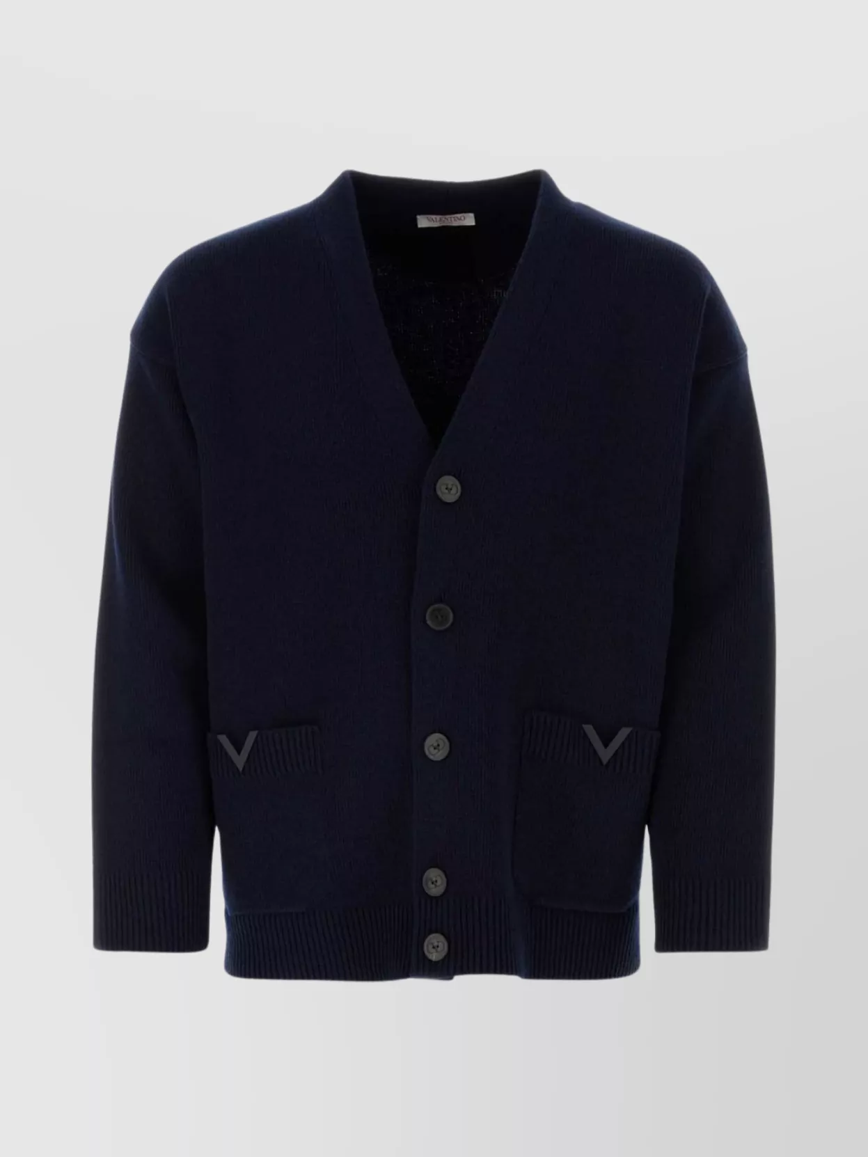 VALENTINO V-NECK WOOL CARDIGAN WITH RIBBED HEM AND CUFFS