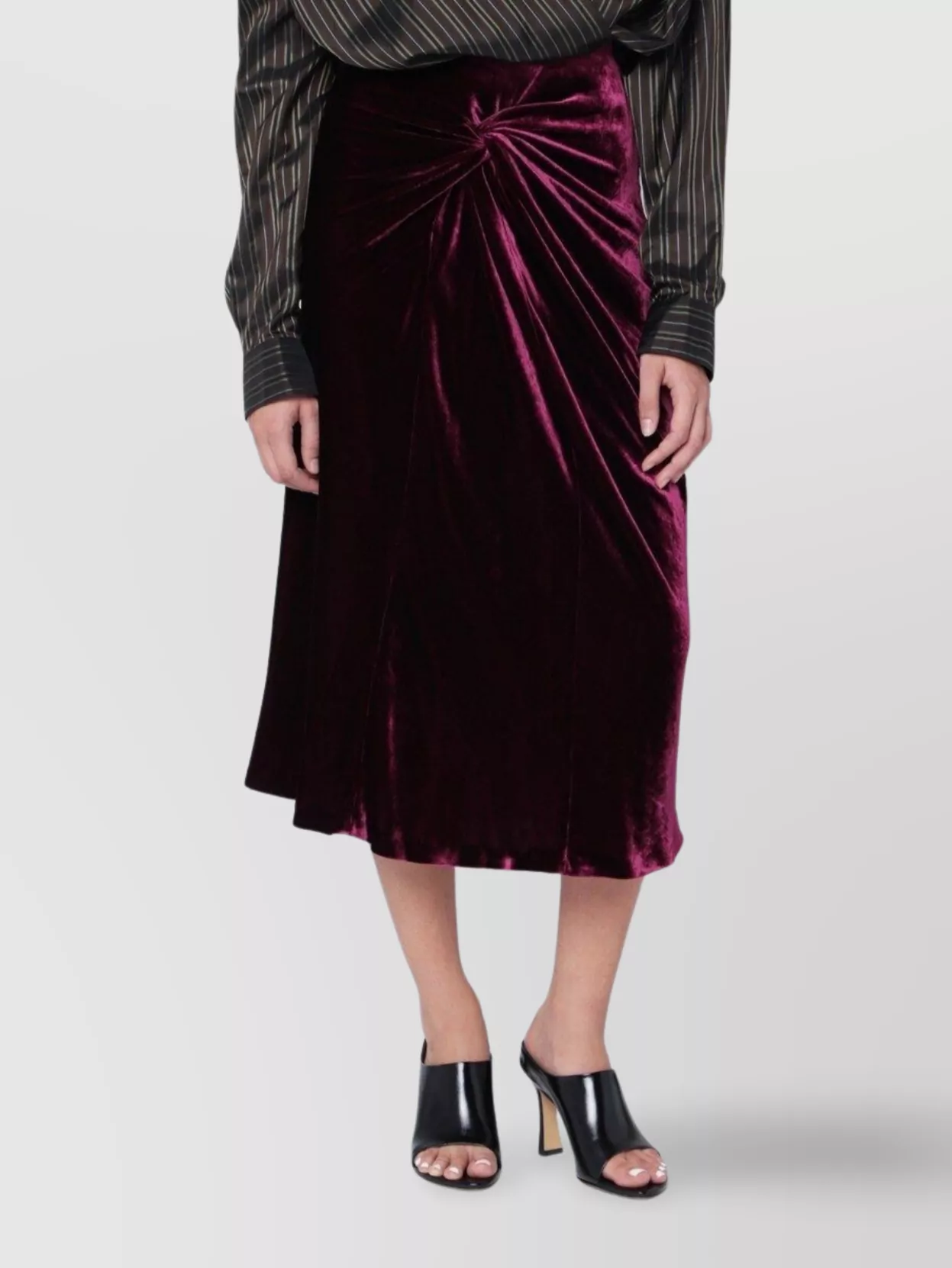 Dries Van Noten High Waist Midi Skirt With Ruched Detail In Purple