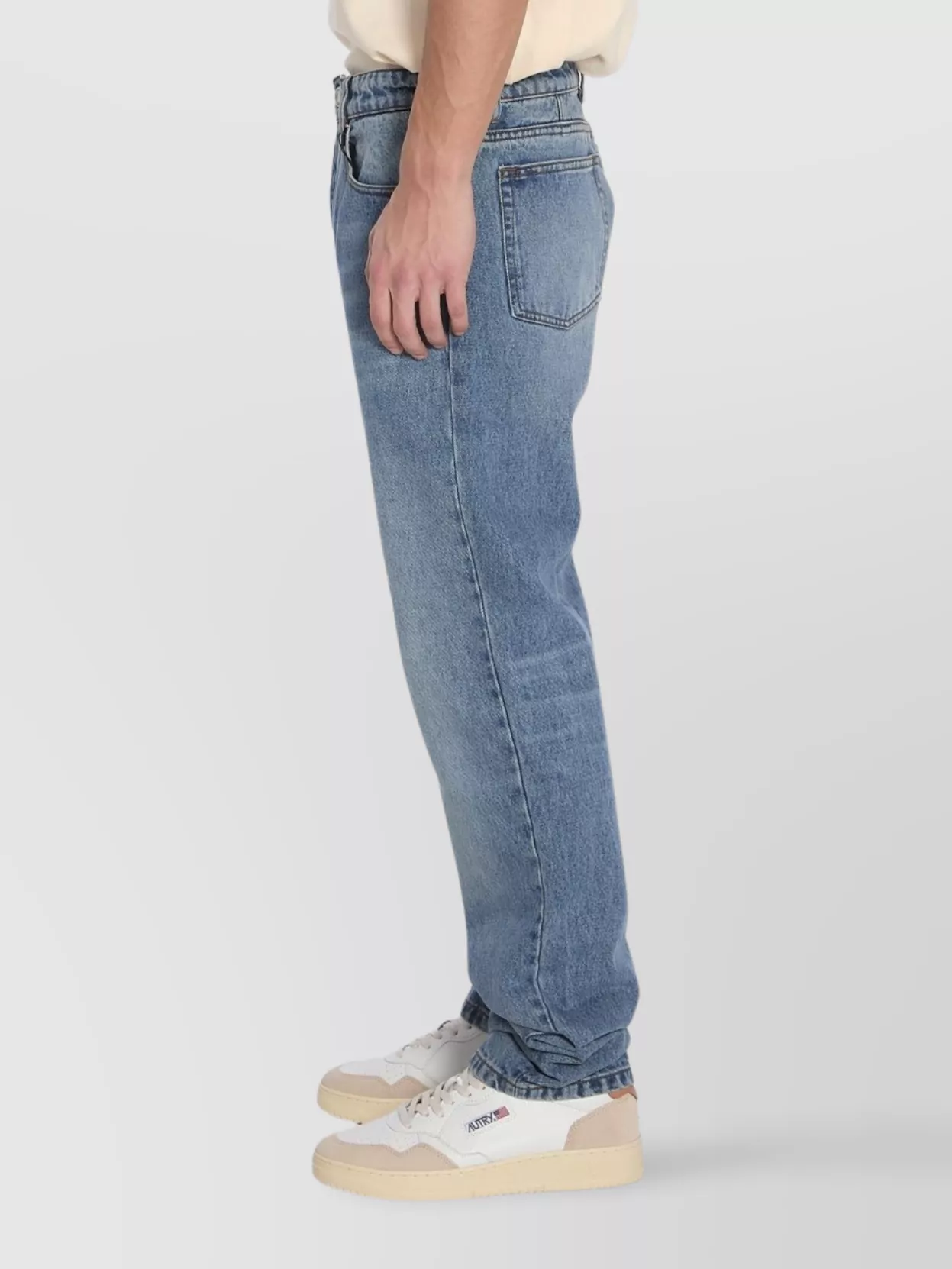 Ami Paris Standard Waist Denim Trousers With Faded Wash