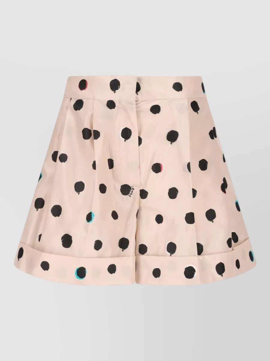 Fendi Silk Shorts Polka Dot Pockets Pleats In Multi