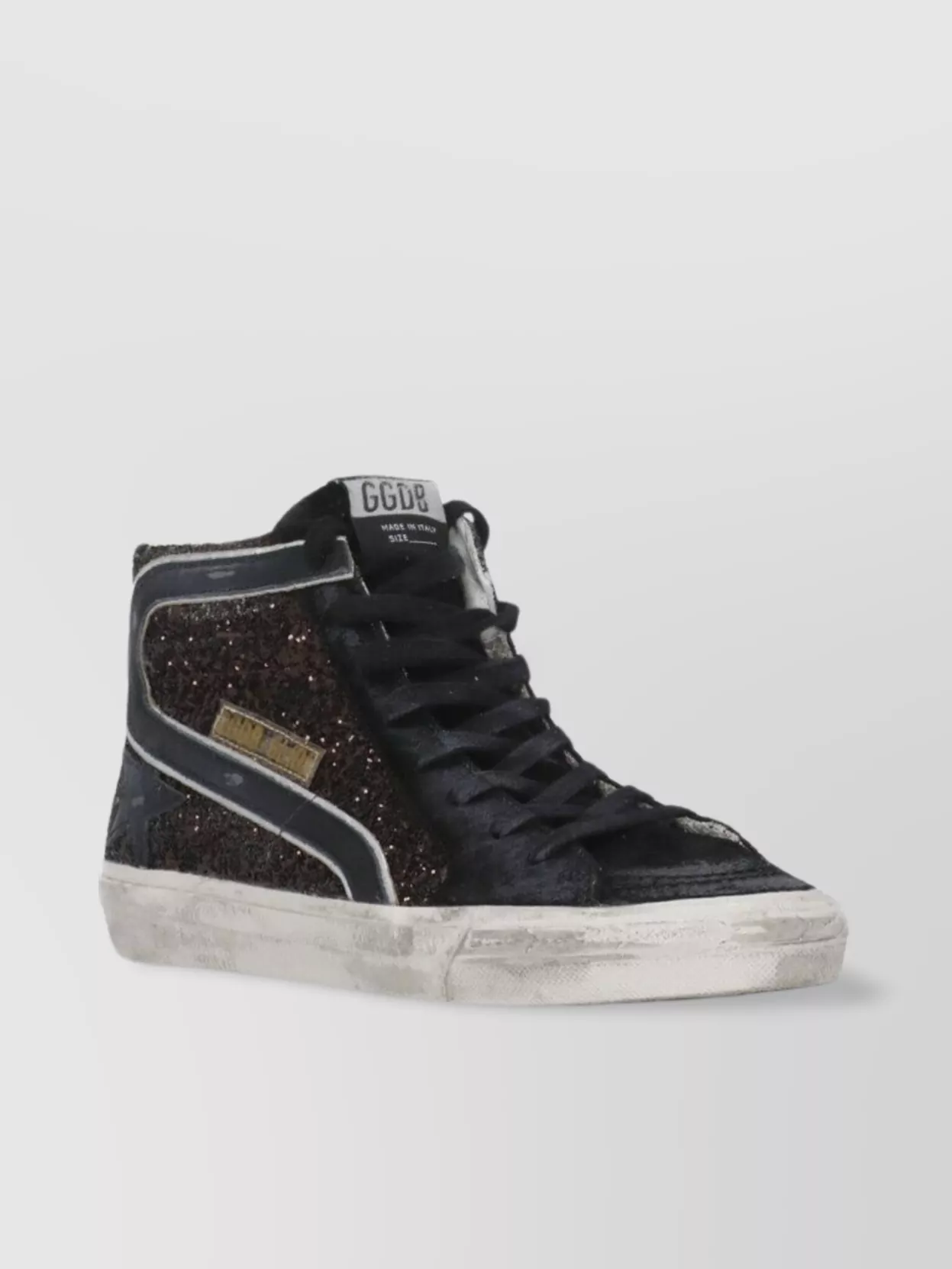 Golden Goose Leather High Top Sneakers Glitter Detail In Black