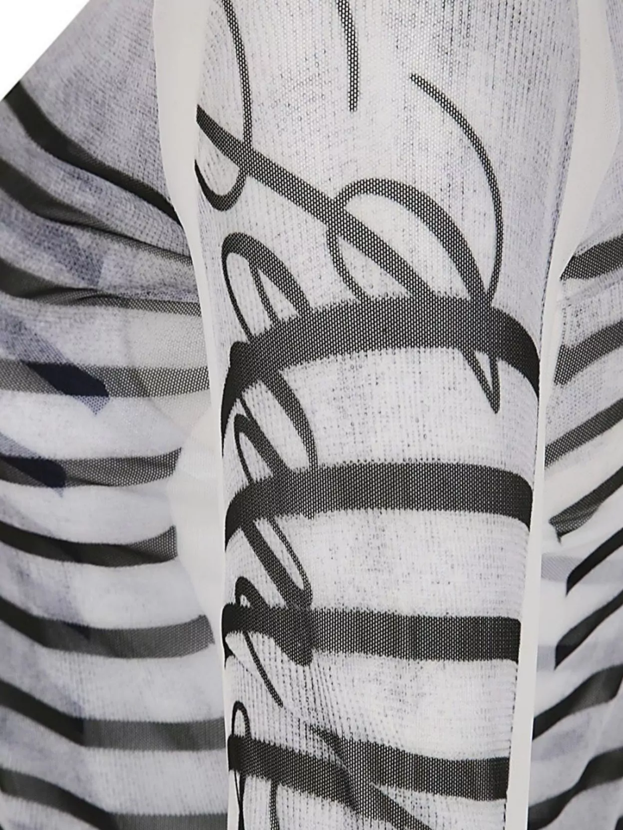 Jean Paul Gaultier Mesh Longsleeve Top Feathers Print In White