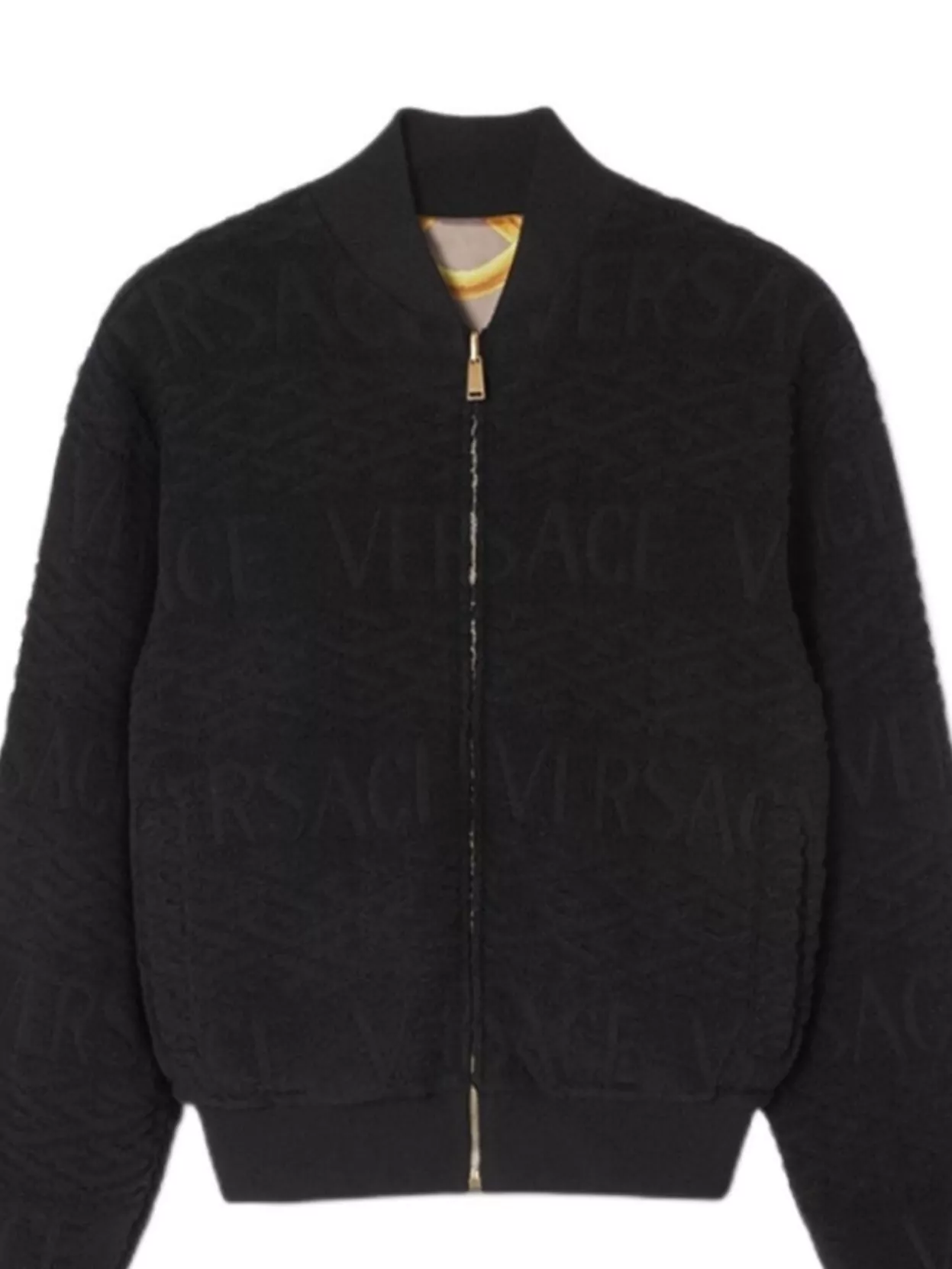 Versace Knit Bomber Jacket With Ribbed Cuffs And Hem In Black