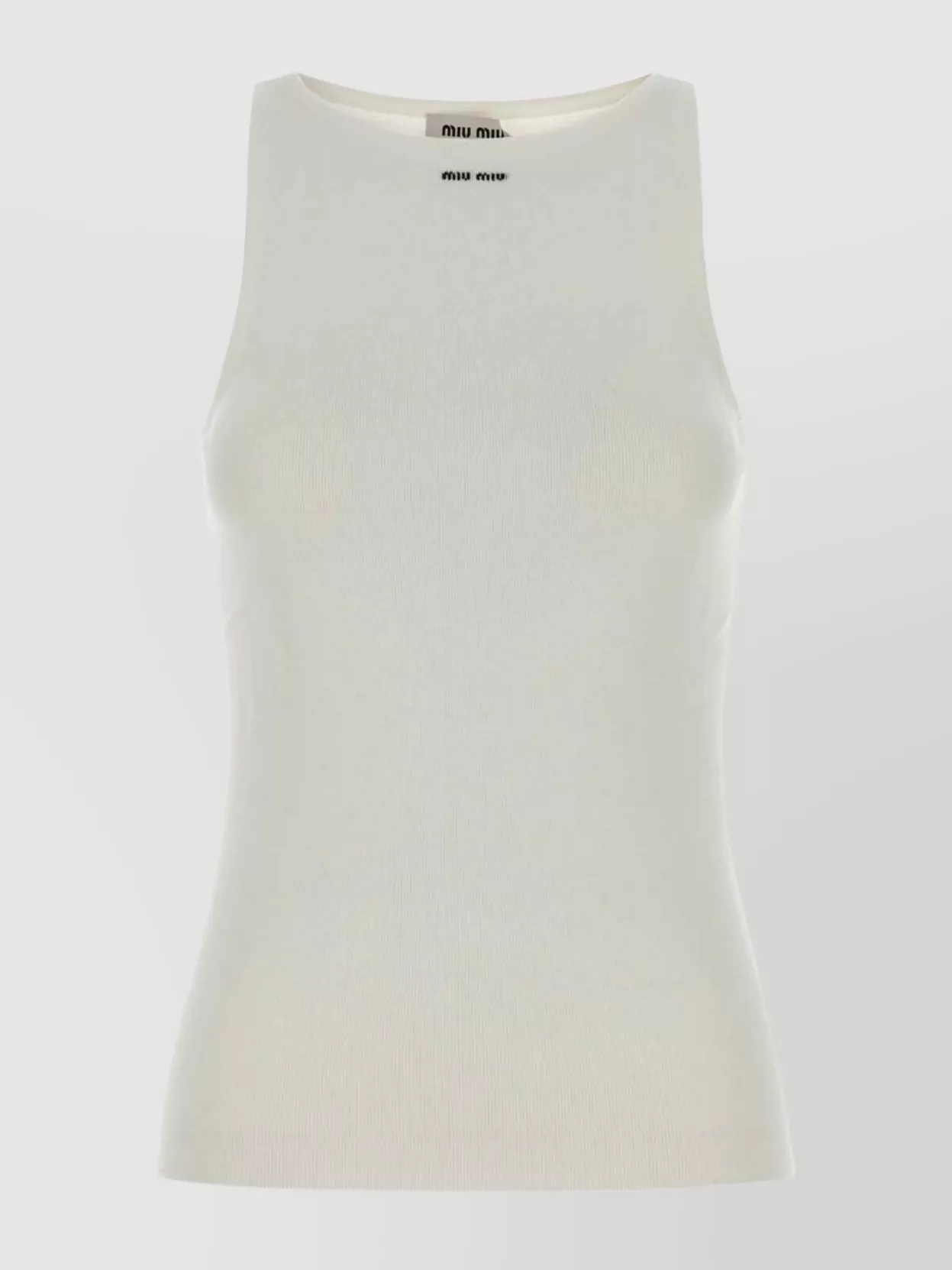 Miu Miu Ribbed Cotton Tank Top With Crew Neckline In Multi
