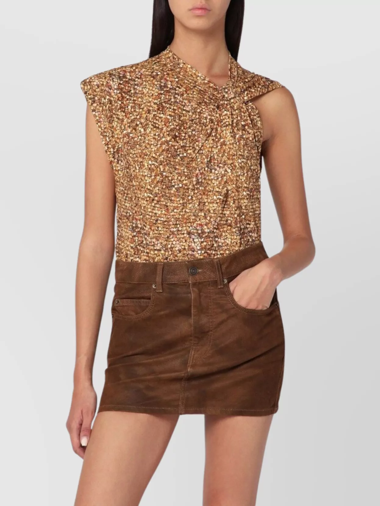 Isabel Marant Nayda Asymmetric T-shirt Ochre Print In Brown
