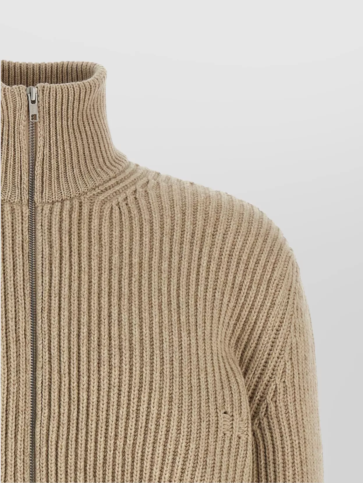 Mm6 Maison Margiela Distressed Wool Cardigan With Ribbed High Collar