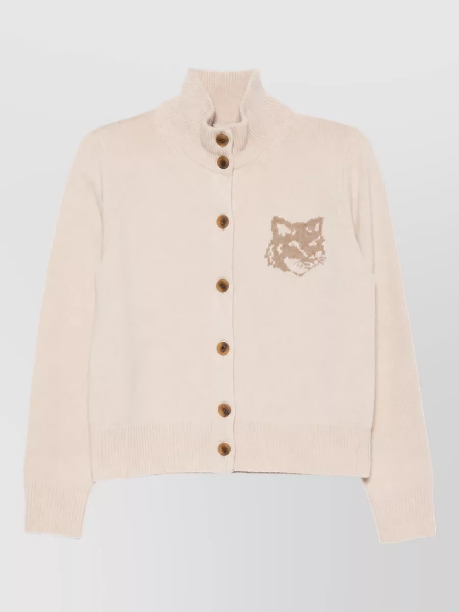 Maison Kitsuné wool intarsia-knit high-neck cardigan
