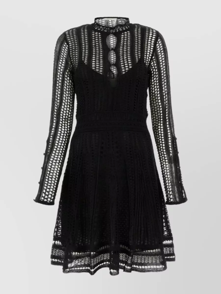 Shop Chloé Linen Blend Mini Dress With Patterned Texture In Black