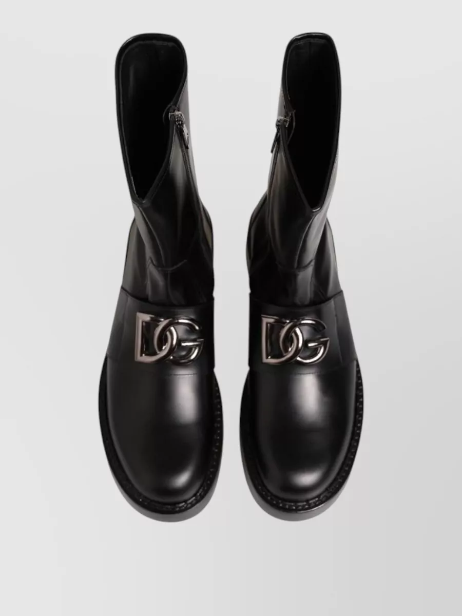 Dolce&Gabbana Leather Mid Calf Biker Boots