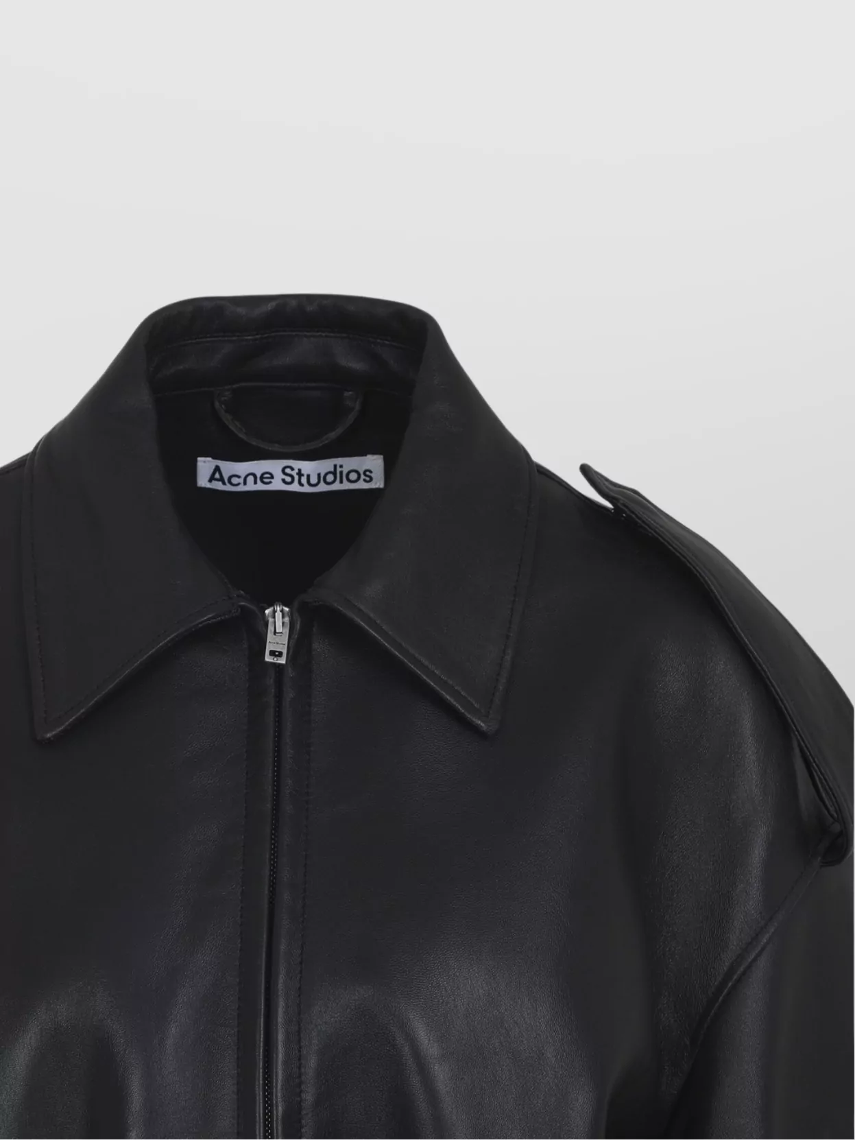 Acne Studios Leather Jacket With Belted Waist And Epaulettes In Black