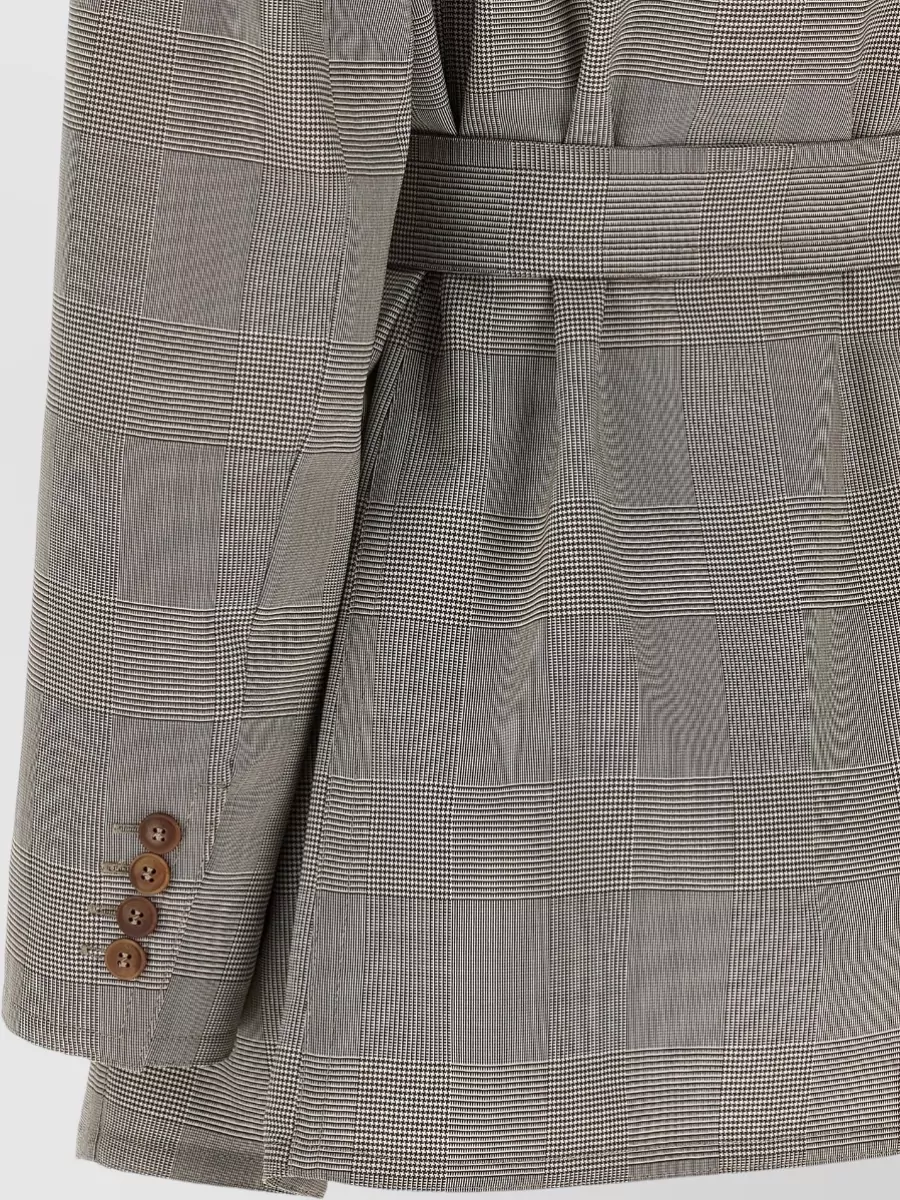 Max Mara Wool Prince Of Wales Belted Wrap Blazer