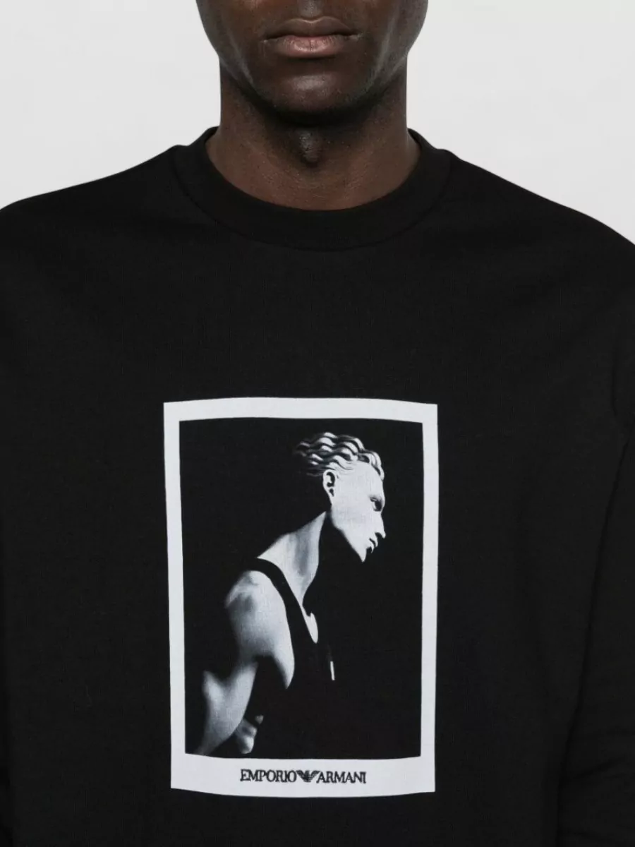 Emporio Armani Cotton Graphic-Print Crew-Neck Long-Sleeve Sweatshirt