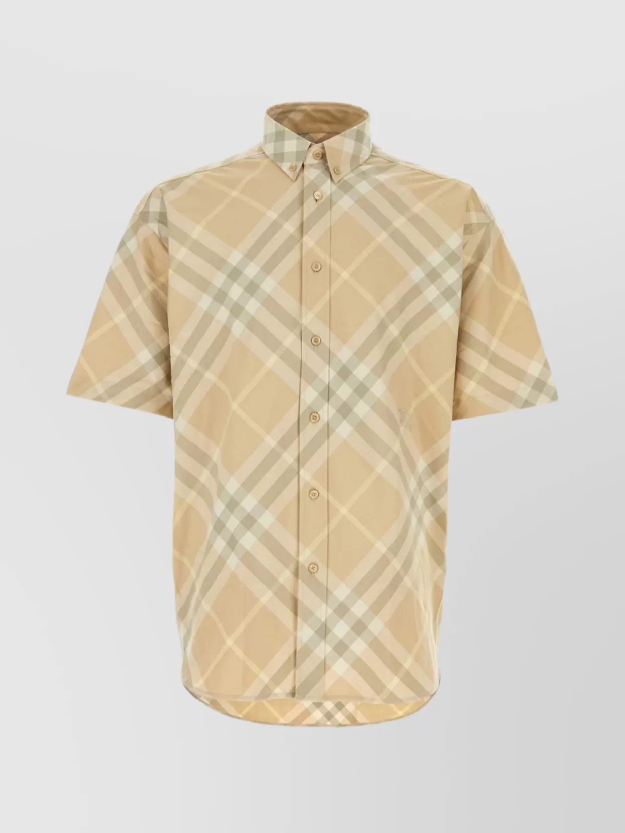 Shop Burberry Buttoned Checkered Cotton Shirt With Short Sleeves