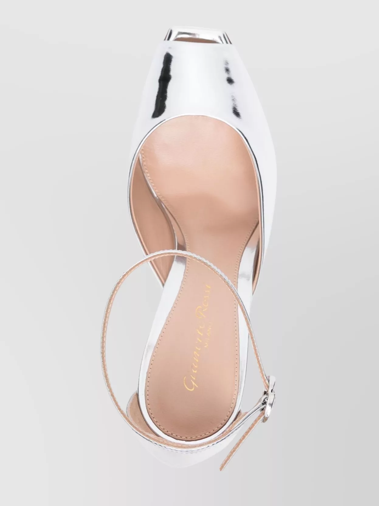 Gianvito Rossi Metallic Peep Toe Sandal With Buckle Detail In Gray
