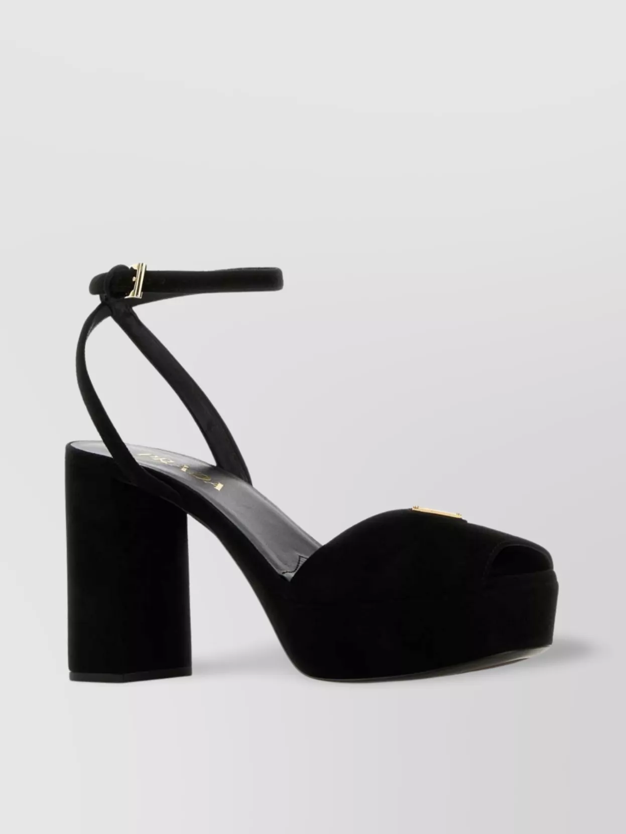 Prada Suede Block Heel Sandals With Open Toe