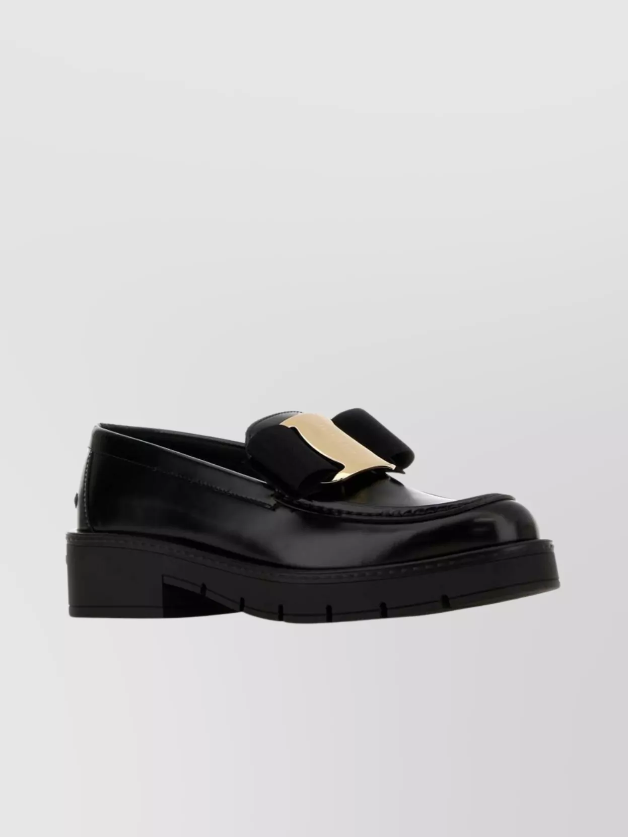 Ferragamo Mirty Loafers With Chunky Sole And Metallic Accent In Black