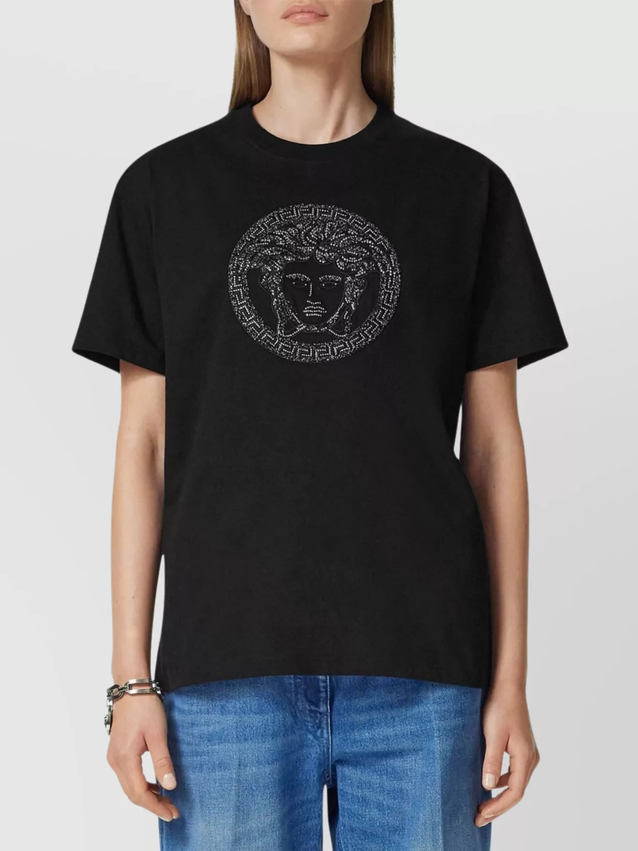 Versace Medusa Crew Neck Cotton Jersey T-Shirt