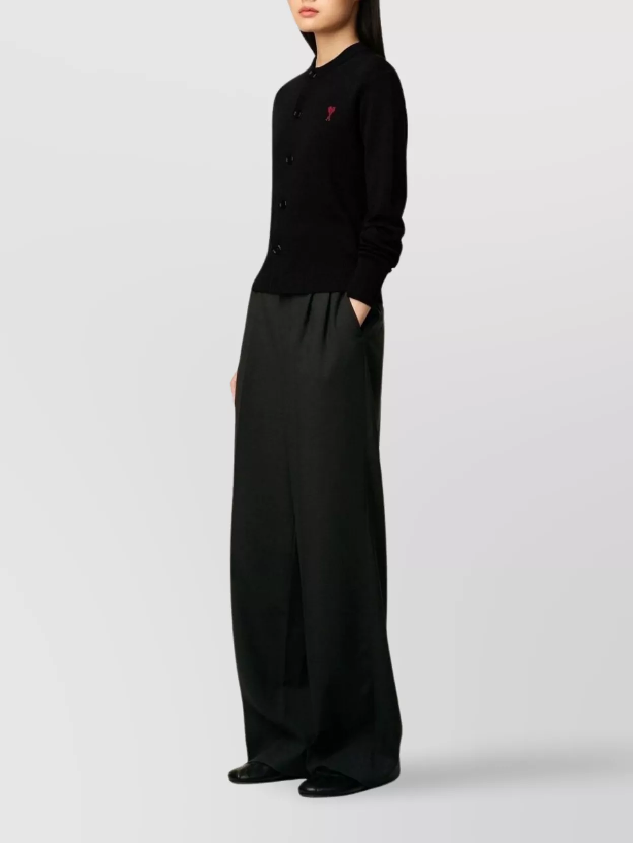 Ami Alexandre Mattiussi Wool Cardigan With Round Neck And Long Sleeves In Black