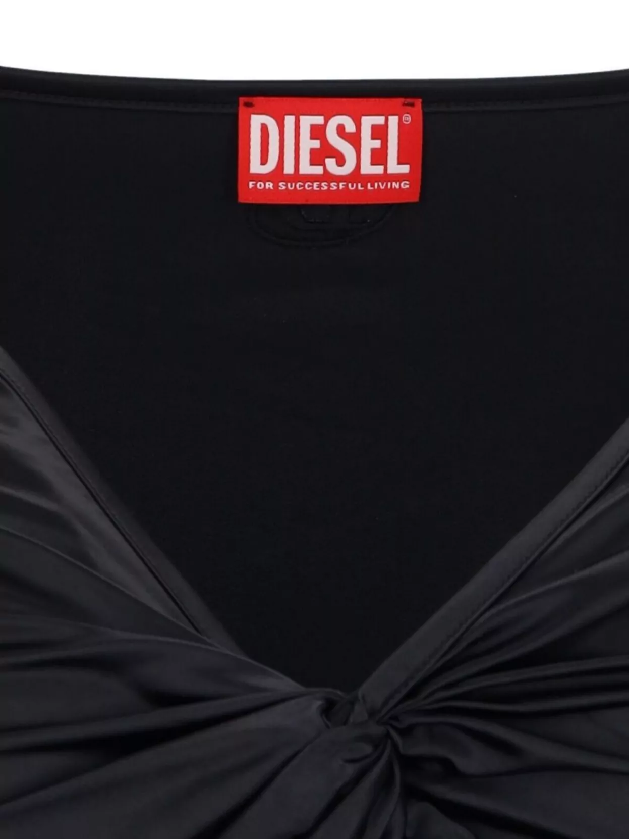 Diesel Long Sleeved Gathered V-neck Top With Chintz Finish In Black
