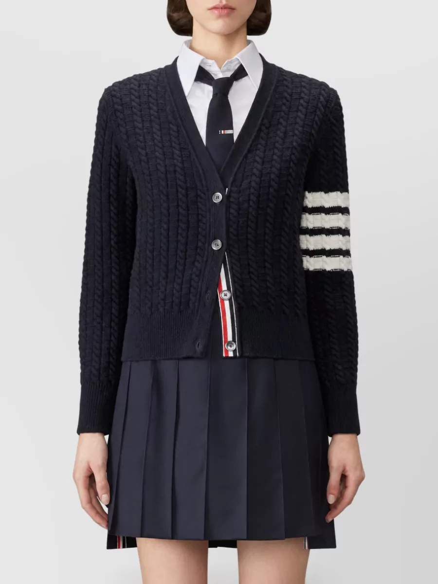 Thom Browne Cable-Knit V-Neck Wool Cardigan