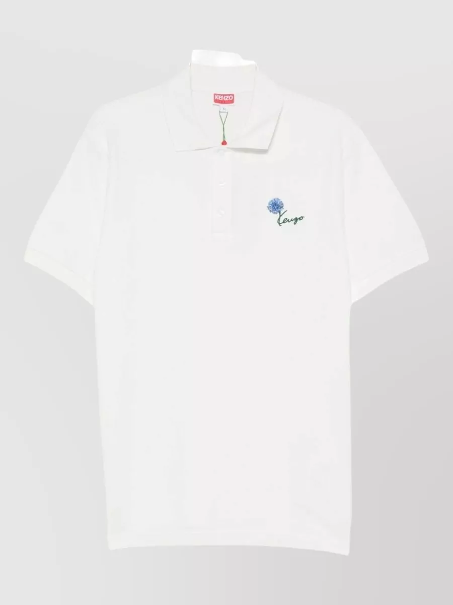 Kenzo Cotton piqué floral-embroidered short-sleeve polo shirt