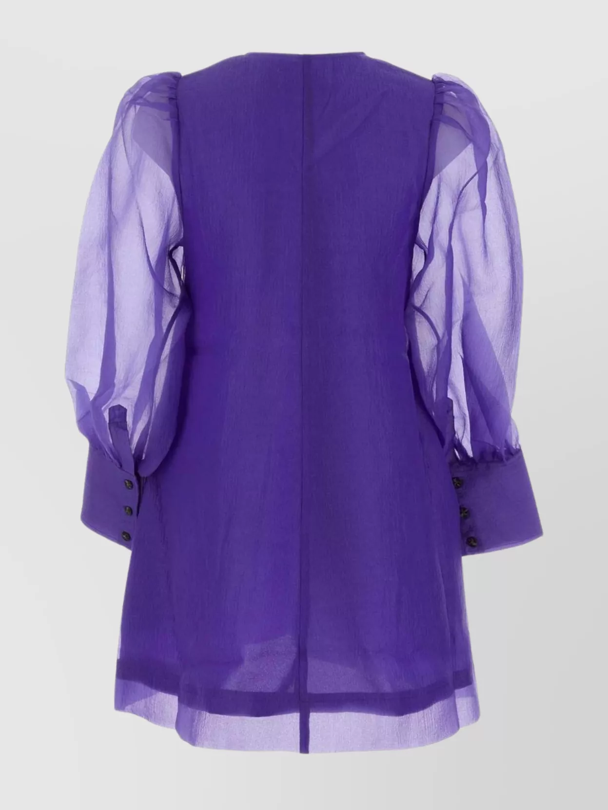 Ganni Short Dress With Puffed Sleeves And Sheer Fabric